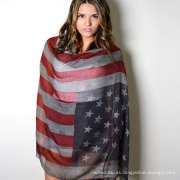 Siempre caliente venta whosale precio mejor cribado unisex clásico pirnting poliéster Voile bandera americana bufanda